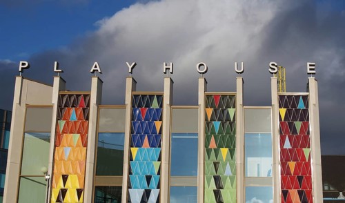 Leeds, West Yorkshire, United Kingdom, 22 February 2020: the brightly coloured facade of the new