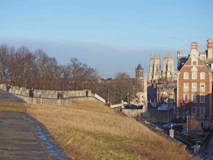 York, north yorkshire, united kingdom, 22 January 2020: people walking along the city walls in york