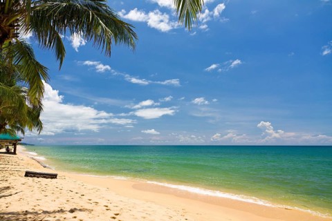 Sand beach with canoes in Phu Quoc close to Duong Dong, Vietnam, Asia