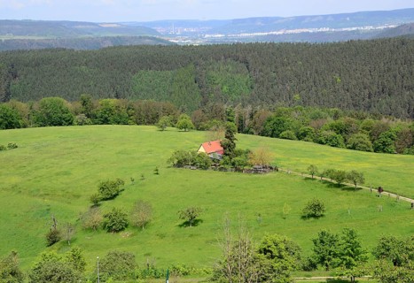 Aerial View in the Village Seitenroda, Thuringia, Germany. Panoramic view in the village