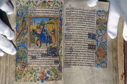 Illustration in 15th Century French Book of Hours, showing Joseph and Mary fleeing to Egypt. Used