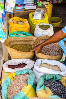 2017.Bags of Cereales in the Mombasa market in Kenya in Africa