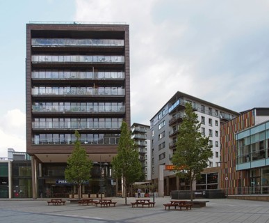 Leeds, west yorkshire, united kingdom, 16 july 2019: bars restaurants and modern apartment