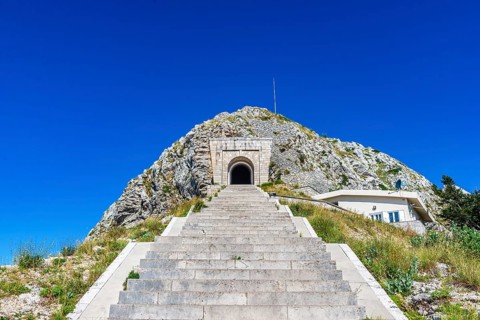 Staircase to the tunnel of Peter Njegosh mausoleum in Montenegro