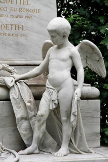 Cemetery mourning angel statue