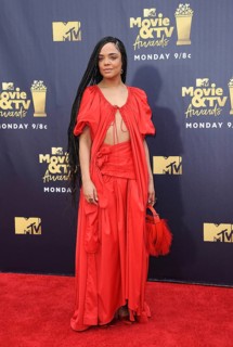 Tessa Thompson at the 2018 MTV Movie And TV Awards held at the Barker Hangar in Santa Monica, USA