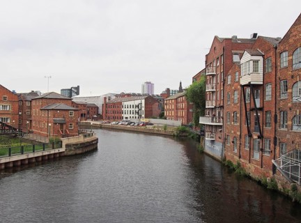 Leeds, west yorkshire, united kingdom, 4 july 2019: riverside view of the calls landing area of