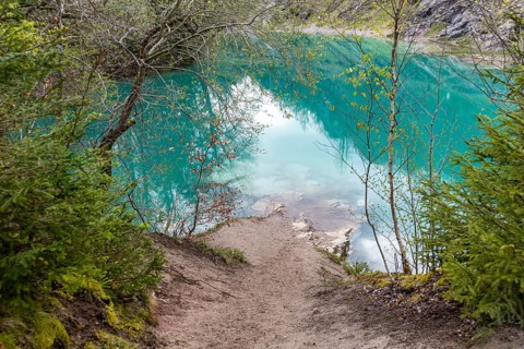 Blue lake in the Harz Mountains near Rübeland with turquoise-coloured water
