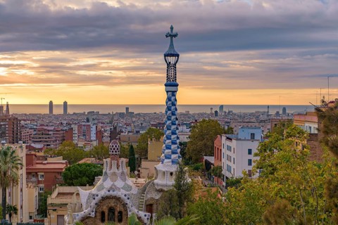 Park Guell at sunrise time in Barcelona, Spain, Europe