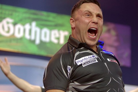 Gerwyn Price at the Pro7 Celebrity Darts World Championship 2023