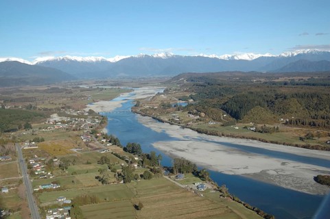 Looking west over Hokitika and the Hokitika River, West Coast, South Island, New Zealand, Oceania