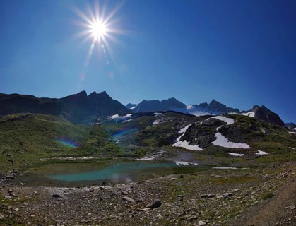 Mountain lake against the light, Silvretta