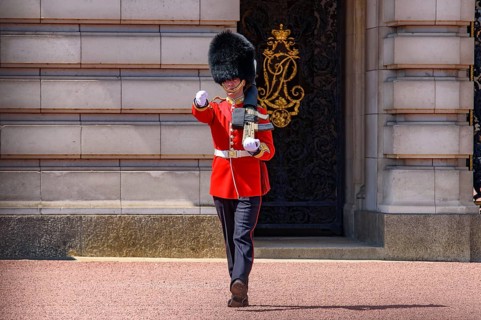 Ceremony of Changing the Guard on the forecourt of Buckingham Palace, London, United Kingdom,
