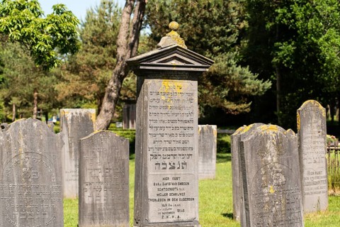 Den Helder, Netherlands, June 2022. Old dilapidated Jewish graves at the cemetery of Den Helder.