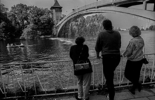 Germany, Berlin, 27 June 1991, Abbey Bridge to the Island of Youth in Treptower Park, (with water