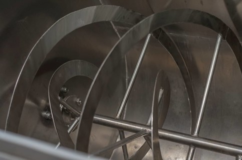 Interior of a Ribbon Blender type solid food mixer