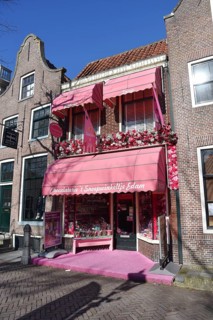 Edam, the Netherlands. February 2023. A pink candy store in Edam, Holland