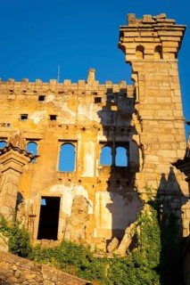 Abandoned ruin building of Termas Radium Hotel Serra da Pena in Sortelha, Portugal, Europe