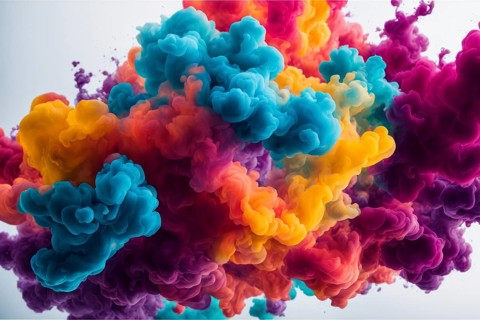 An explosion of colorful paint clouds forming an abstract, vibrant composition, AI generated