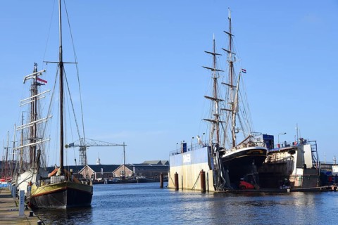 Den Helder, Netherlands. April 2023. Old schooners and tallships in Den Helder harbor