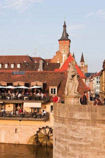 Old Main bridge in Wuerzburg with St Kilian's Cathedral and town hall, Wuerzburg, Lower Franconia,