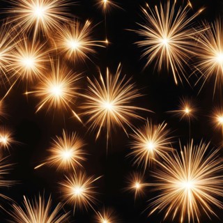 Multiple fireworks explode in the night sky, displaying a bright and joyful celebration with golden