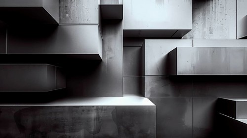 Modern abstract artwork with dark gray rectangular shapes and textures, AI generated