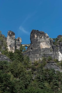 View from the Elbe up to the Bastei Bridge in Saxon Switzerland
