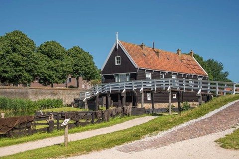 Enkhuizen, Netherlands, June 2022. The old fishermen's cottages at the Zuiderzee Museum in