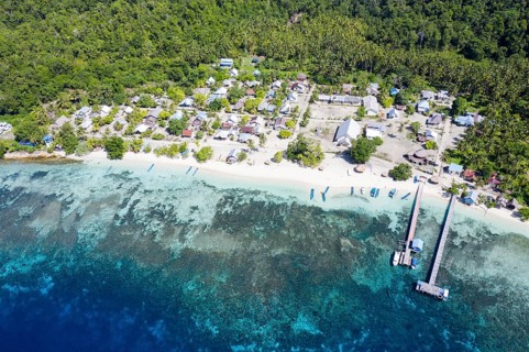 Aerial view of Sauwandarek Village, Raja Ampat, West Papua, Indonesia, Asia