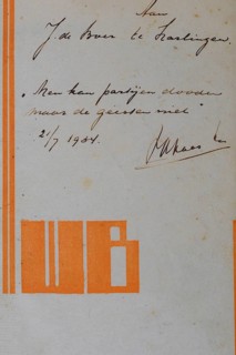 Den Helder, October 28, 2023. The cover of an old copy of Max Havelaar with an inscription on the