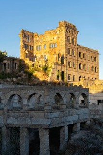 Abandoned ruin building of Termas Radium Hotel Serra da Pena in Sortelha, Portugal, Europe