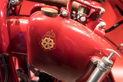 Logotype of the Megola Sport motorbike, Germany, 1922, PS.SPEICHER Museum, Einbeck, Lower Saxony,