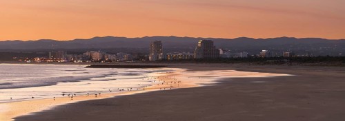 Panorama beach view in Monte Gordo from Vila Real de Santo Antonio in algarve, Portugal, Europe