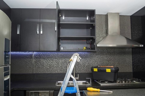 Renovation or repair in kitchen furniture, kitchen counter
