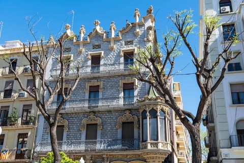 Prestigious house with Art Nouveau façade and bay window on the Rambla Nova in Tarragona, Spain,
