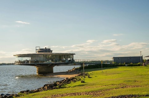 Porto Alegre, Rio Grande do Sul, Brazil, March 29, 2021: Beautiful sunset on the waterfront of