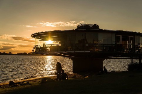 Porto Alegre, Rio Grande do Sul, Brazil, March 29, 2021: Panoramic restaurant on the Guaíba