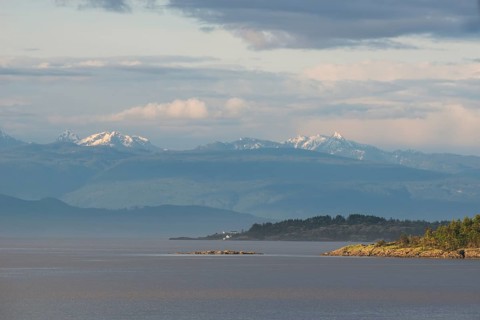 View from Vancouver Island across the Strait of Georgia towards the coastal mountains on the