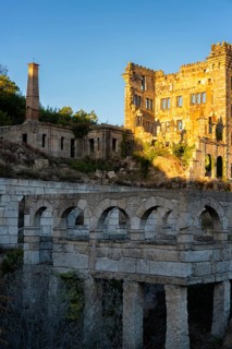 Abandoned ruin building of Termas Radium Hotel Serra da Pena in Sortelha, Portugal, Europe