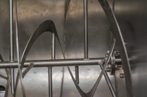 Interior of a Ribbon Blender type solid food mixer