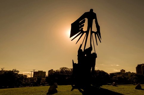 Porto Alegre, Rio Grande do Sul, Brazil, March 29, 2021: Beautiful silhouette photo of the monument