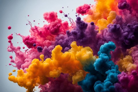 A vibrant explosion of colorful paint clouds creating an abstract display, AI generated