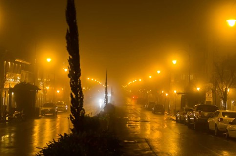 GRAMADO, RIO GRANDE DO SUL, BRAZIL, August 10, 2018: Street of Gramado in cold and hazy night