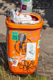 Overfilled public litter bin or rubbish bin, Germany, Europe