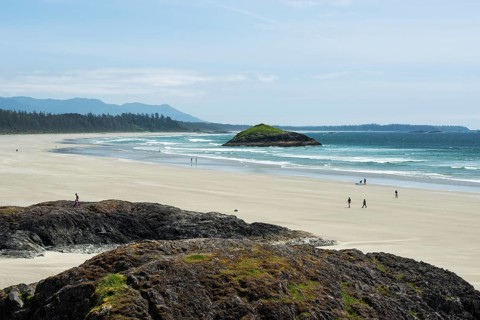 Long Beach on Vancouver Island with Lovkin Rock off the coast in the Pacific Ocean
