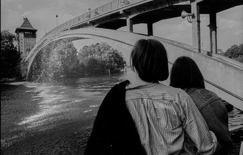 Germany, Berlin, 27 June 1991, Abbey Bridge to the Island of Youth in Treptower Park, (with water