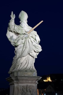 Figure of a saint on the Old Main Bridge, Wuerzburg, Lower Franconia, Bavaria, Germany, Europe