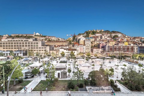 Lisboa, Portugal, July 20 2016: Day view over Martim Moniz plaza and Castelo de São Jorge, Europe