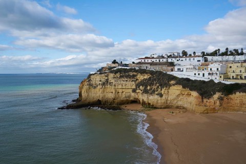 Praia do Carvoeiro beach landscape in Algarve, Portugal, Europe